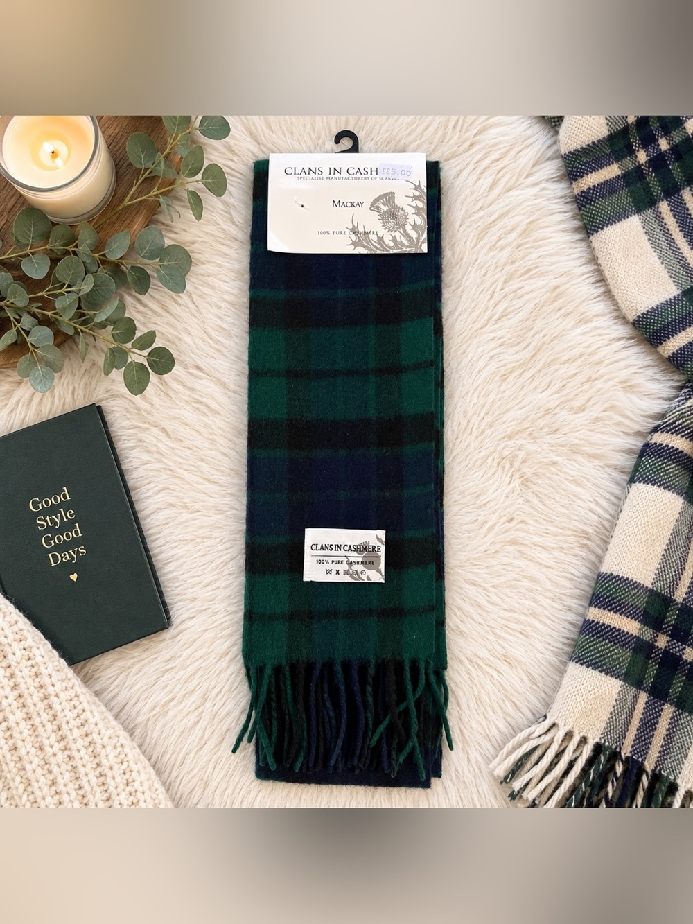 Clans in Cashmere Mackay 100% Pure Cashmere Tartan Scarf NWT